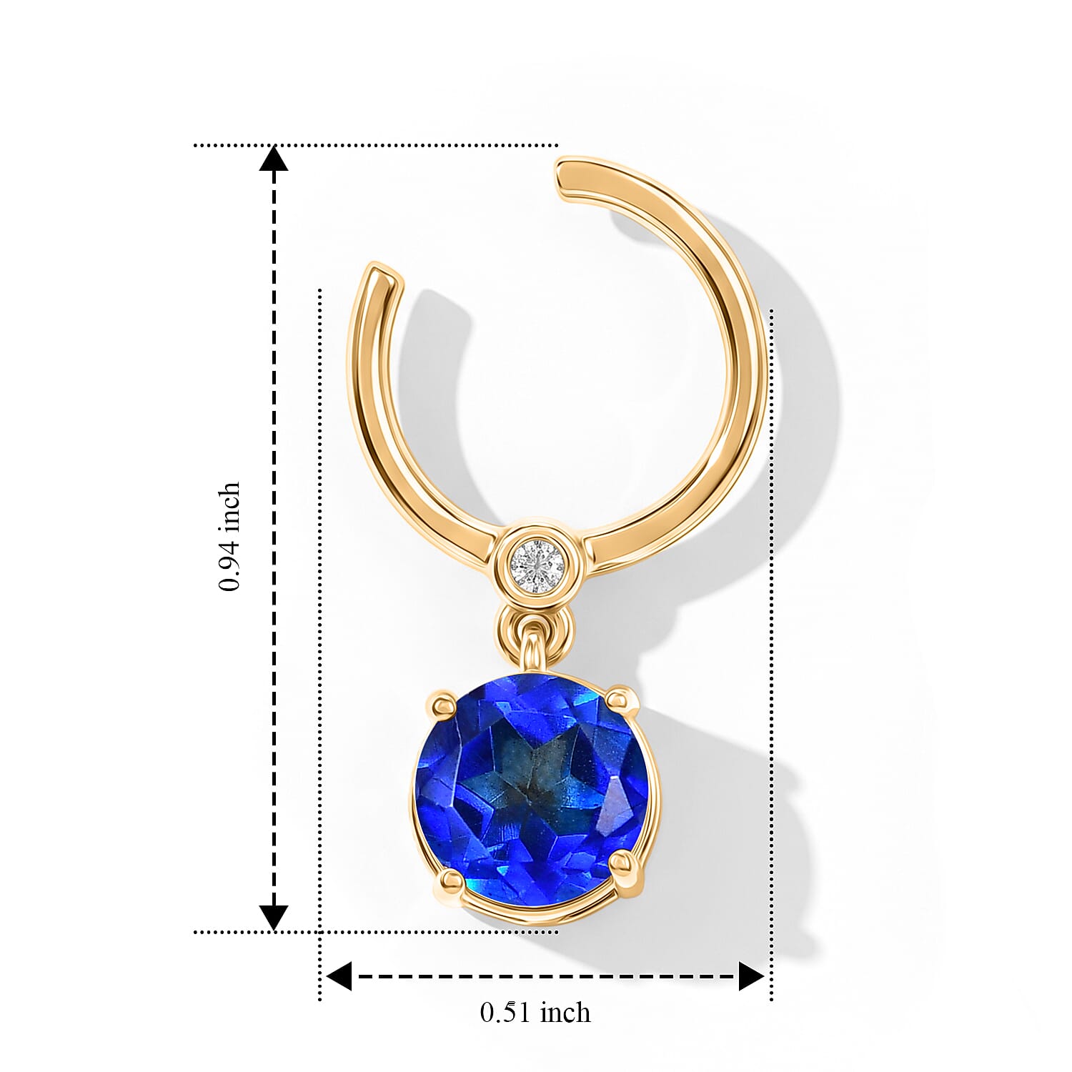 D'Joy - Ceylon Color Quartz & White Zircon Dangling Earring with Push Post in Yellow Gold Plated Sterling Silver 3.13 Ct.