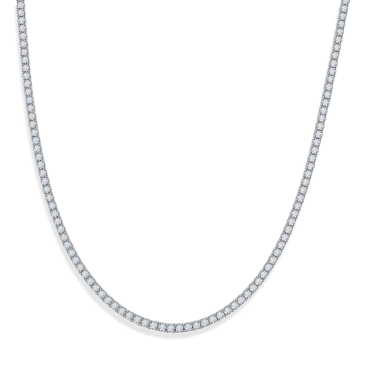 D'Joy - GRA Certified Moissanite Tennis Necklace (Size - 20) in Rhodium Overlay Sterling Silver 25.30 Ct, Silver Wt. 22.60 Gms