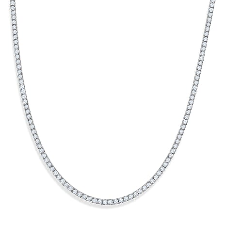 D'Joy - GRA Certified Moissanite Tennis Necklace (Size - 20) in Rhodium Overlay Sterling Silver 25.30 Ct, Silver Wt. 22.60 Gms