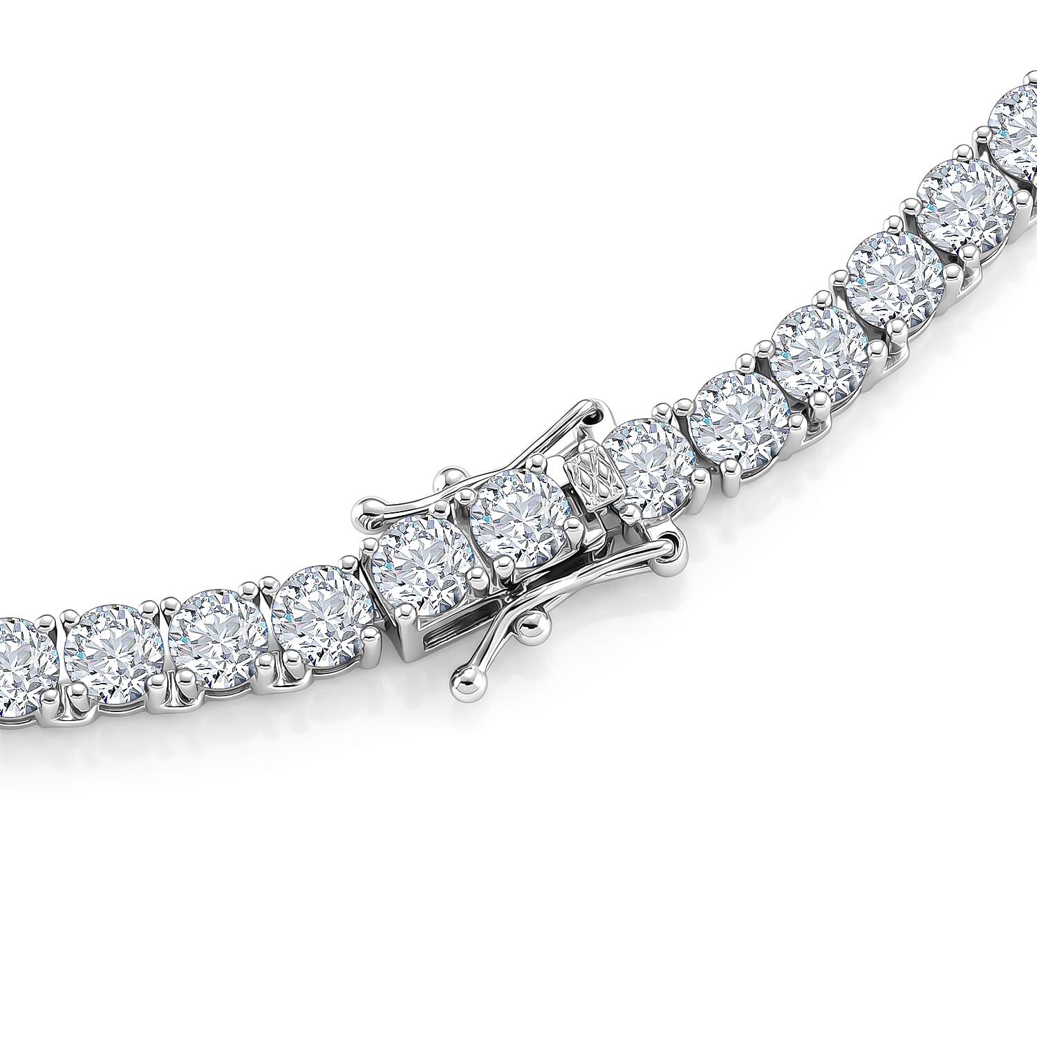 D'Joy - GRA Certified Moissanite Tennis Necklace (Size - 20) in Rhodium Overlay Sterling Silver 25.30 Ct, Silver Wt. 22.60 Gms