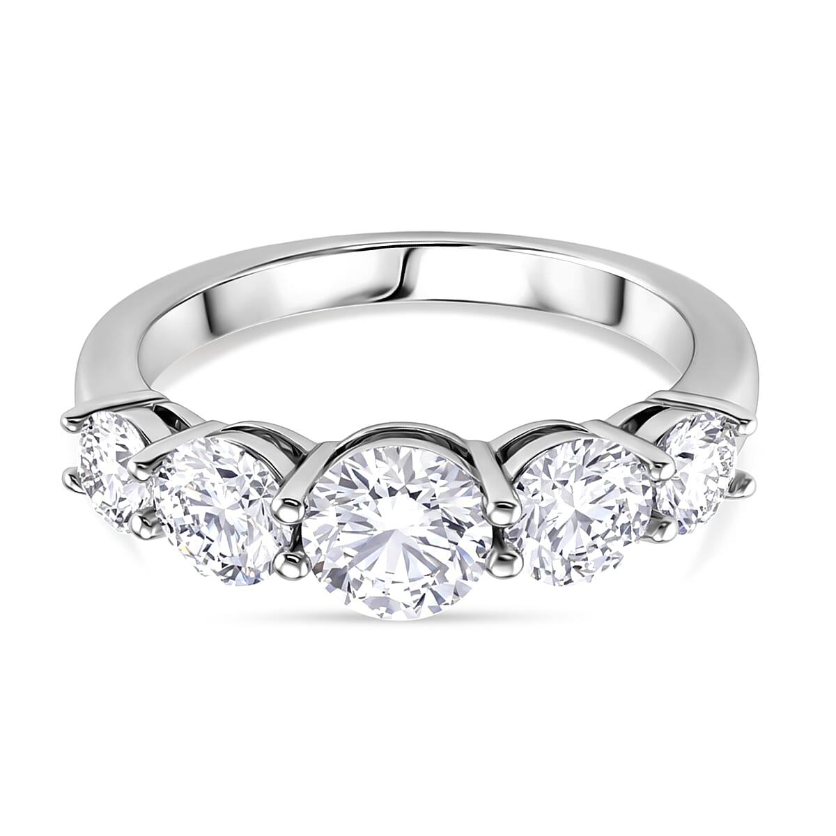 D'Joy - GRA Certified Moissanite 5 Stone Ring in Rhodium Overlay Sterling Silver 2.16 Ct.
