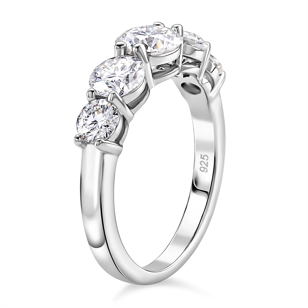 D'Joy - GRA Certified Moissanite 5 Stone Ring in Rhodium Overlay Sterling Silver 2.16 Ct.