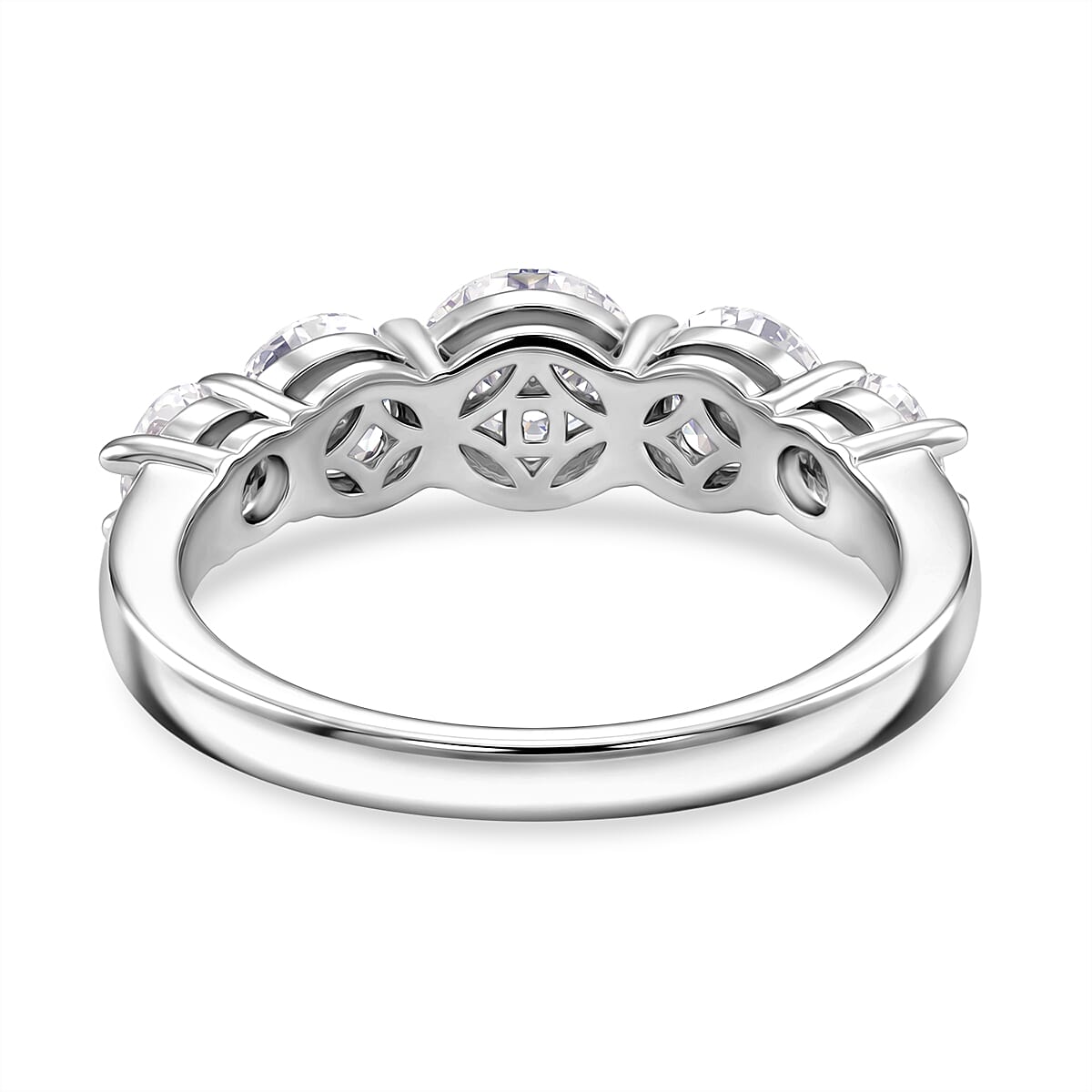 D'Joy - GRA Certified Moissanite 5 Stone Ring in Rhodium Overlay Sterling Silver 2.16 Ct.