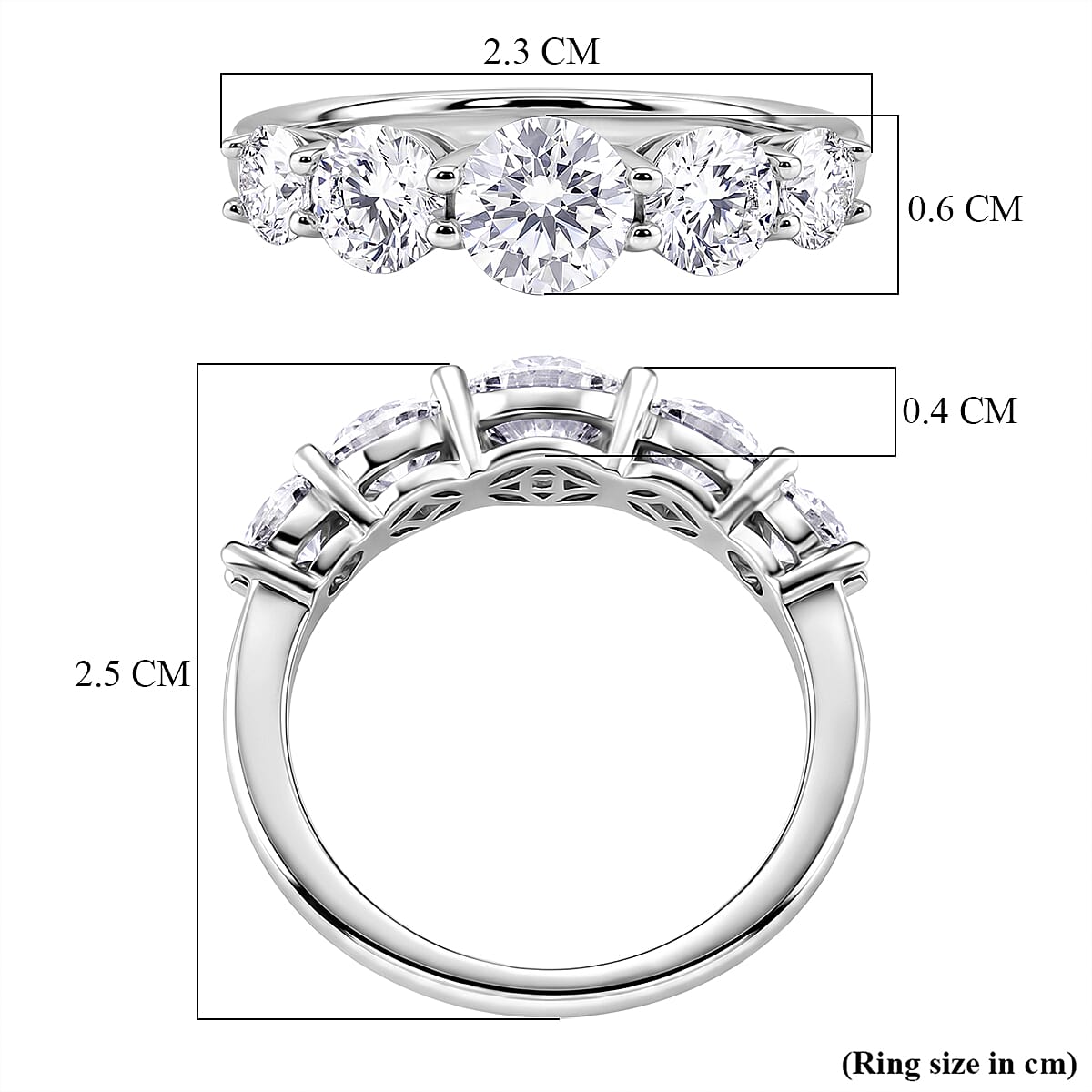 D'Joy - GRA Certified Moissanite 5 Stone Ring in Rhodium Overlay Sterling Silver 2.16 Ct.