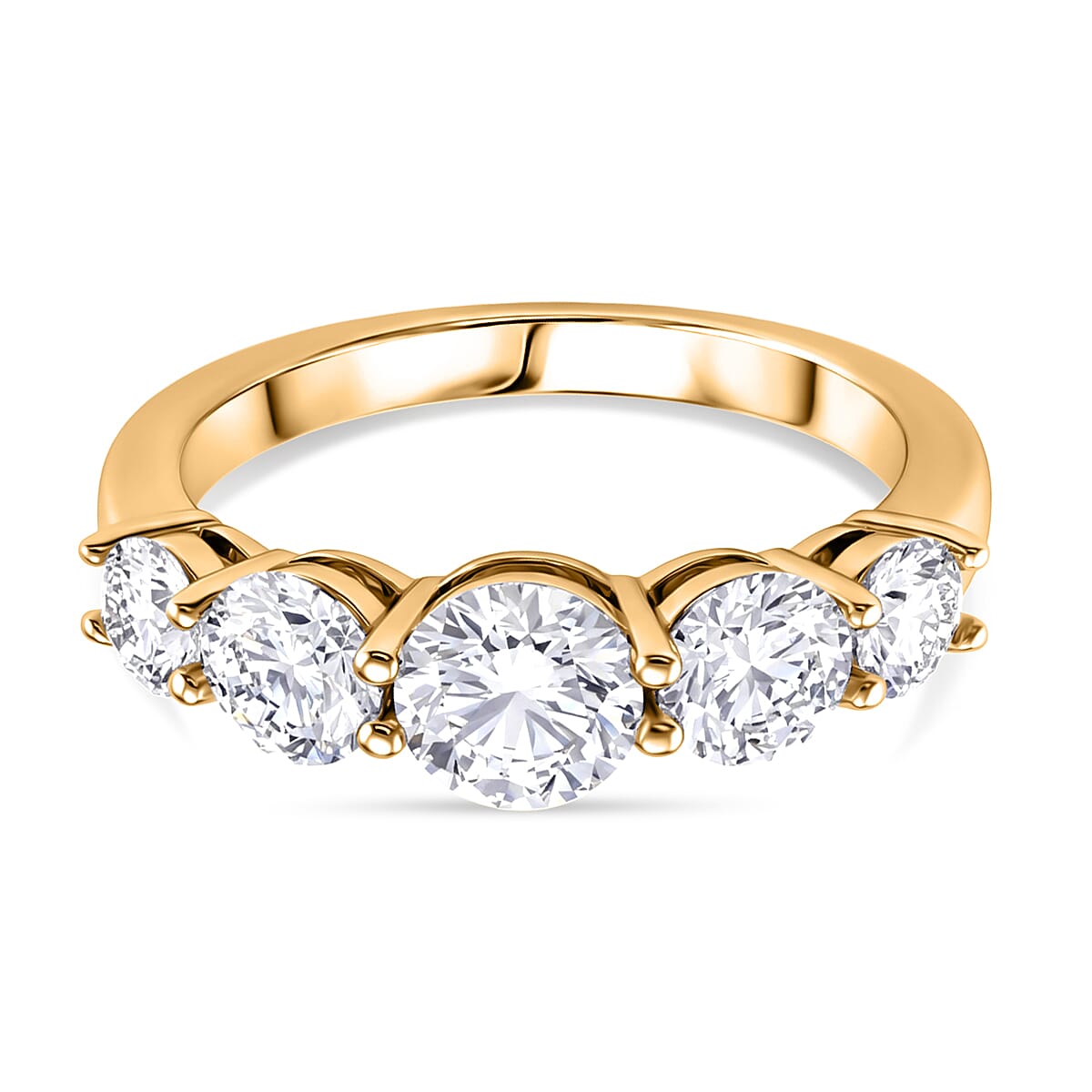D'Joy - GRA Certified Moissanite 5 Stone Ring in Yellow Gold Plated Sterling Silver 2.16 Ct.