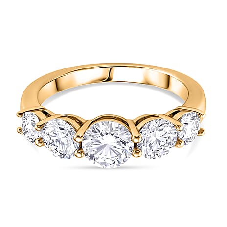 D'Joy - GRA Certified Moissanite 5 Stone Ring in Yellow Gold Plated Sterling Silver 2.16 Ct.