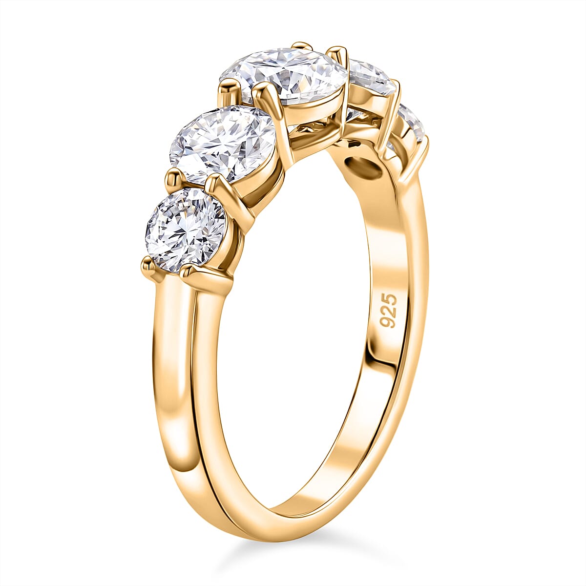 D'Joy - GRA Certified Moissanite 5 Stone Ring in Yellow Gold Plated Sterling Silver 2.16 Ct.