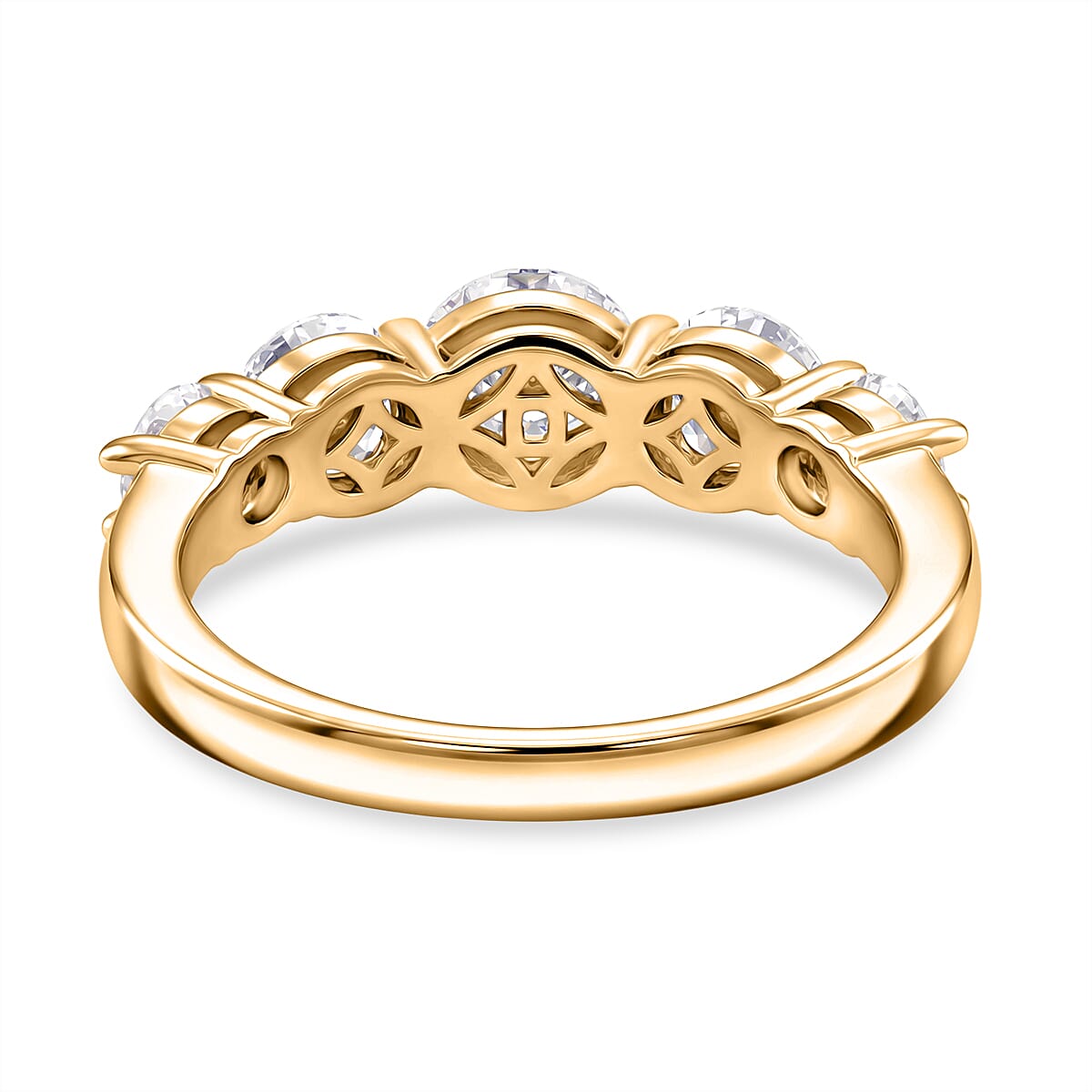 D'Joy - GRA Certified Moissanite 5 Stone Ring in Yellow Gold Plated Sterling Silver 2.16 Ct.