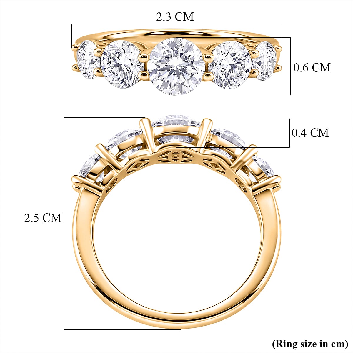 D'Joy - GRA Certified Moissanite 5 Stone Ring in Yellow Gold Plated Sterling Silver 2.16 Ct.