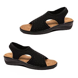 Jenny Womens Stretch Slingback Wedge Sandals With Diamante Trim