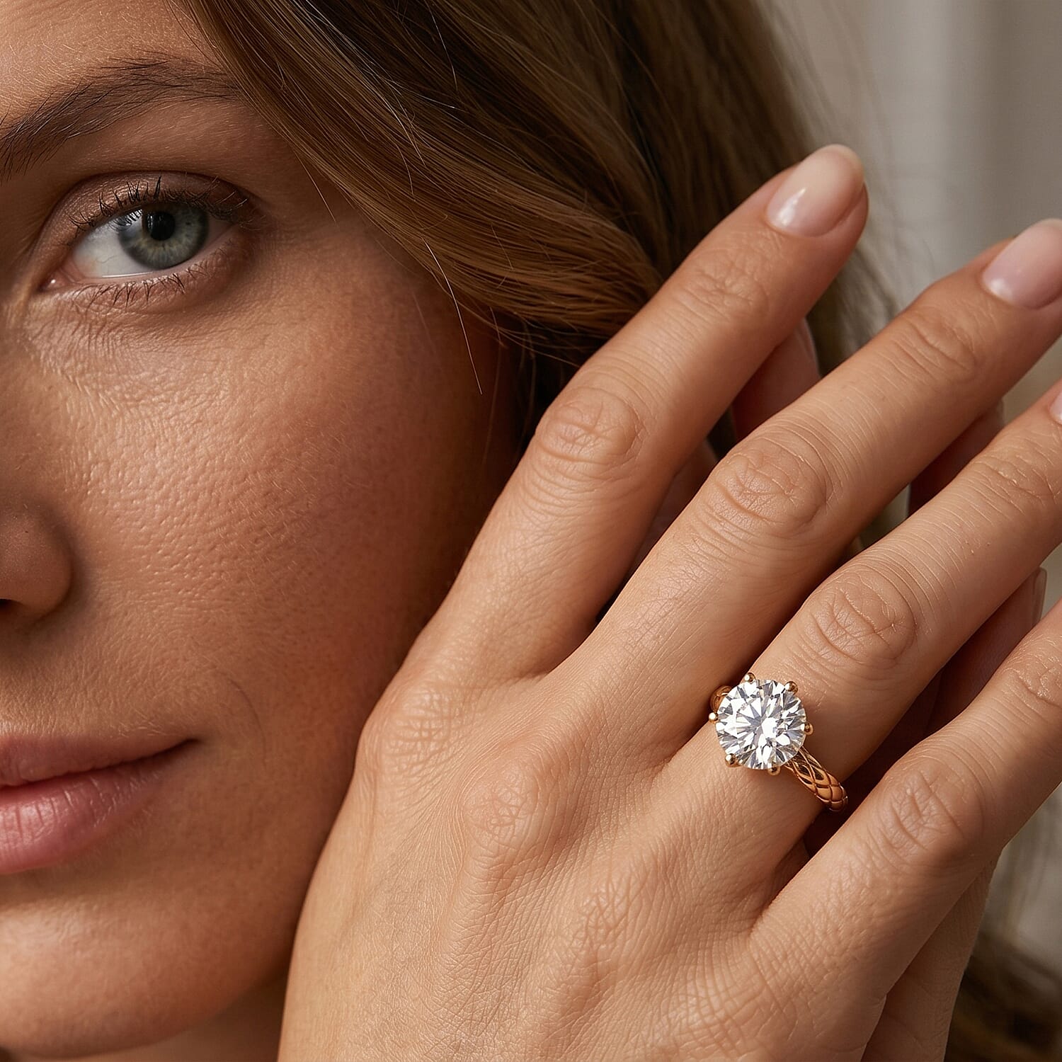 D'Joy - GRA Certified (D-VVS1) Moissanite Solitaire Ring in Yellow Gold Plated Sterling Silver 2.00 Ct.