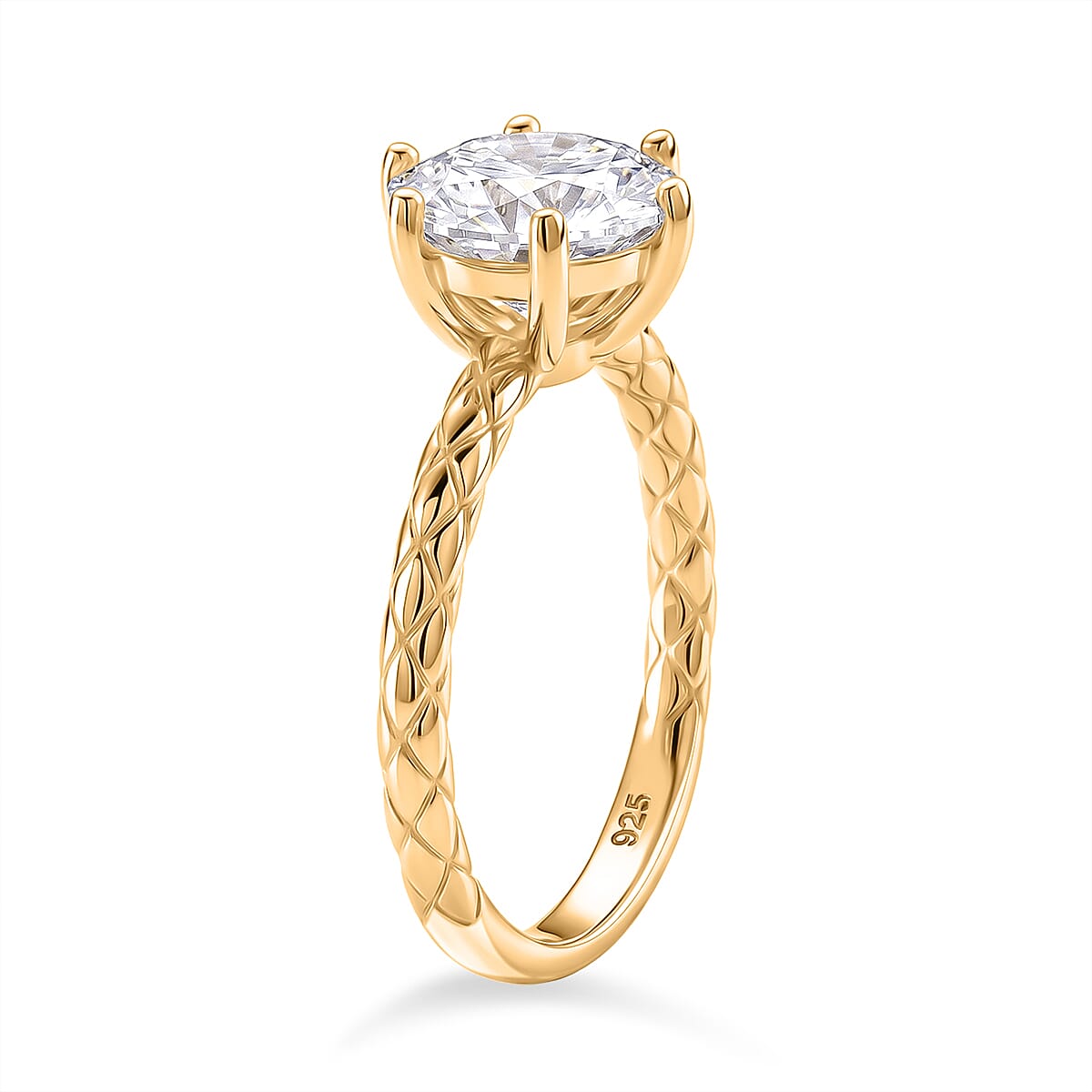 D'Joy - GRA Certified (D-VVS1) Moissanite Solitaire Ring in Yellow Gold Plated Sterling Silver 2.00 Ct.