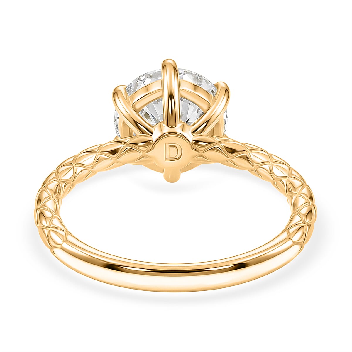 D'Joy - GRA Certified (D-VVS1) Moissanite Solitaire Ring in Yellow Gold Plated Sterling Silver 2.00 Ct.