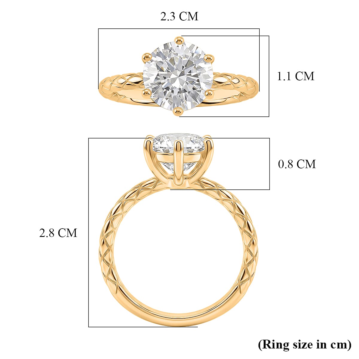 D'Joy - GRA Certified (D-VVS1) Moissanite Solitaire Ring in Yellow Gold Plated Sterling Silver 2.00 Ct.