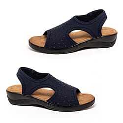 Jenny Womens Stretch Slingback Wedge Sandals With Diamante Trim