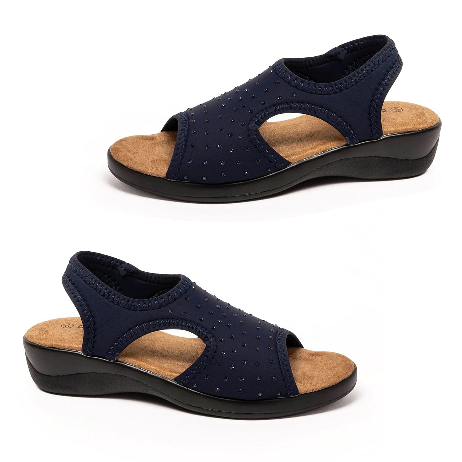 Jenny Womens Stretch Slingback Wedge Sandals With Diamante Trim (Size 5) - Navy