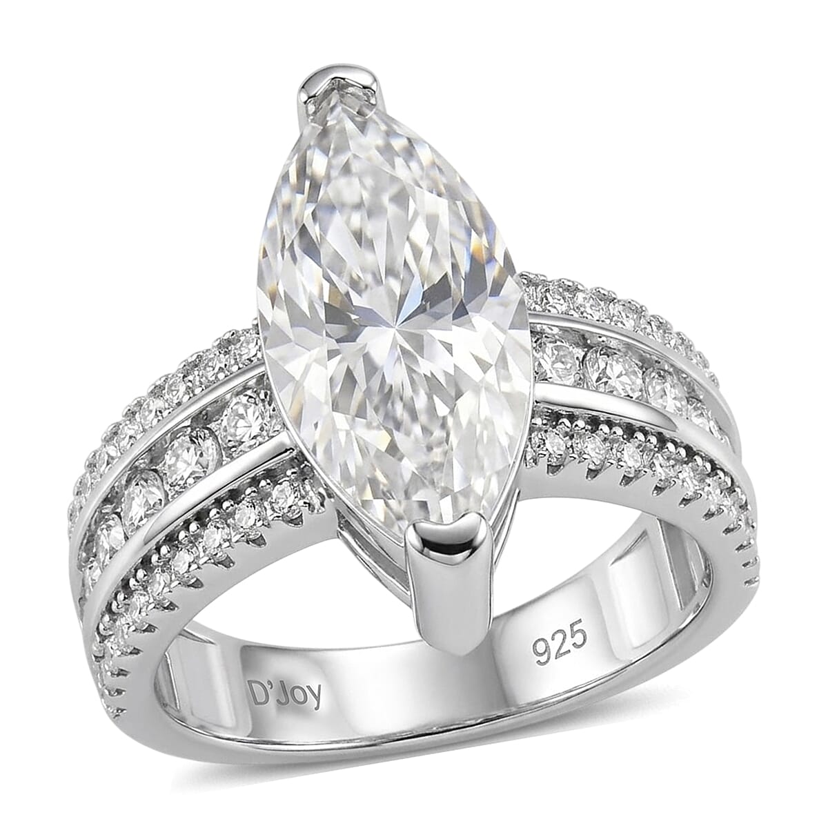 D'Joy - GRA Certified Moissanite Ring in Rhodium Overlay Sterling Silver 5.73 Ct.