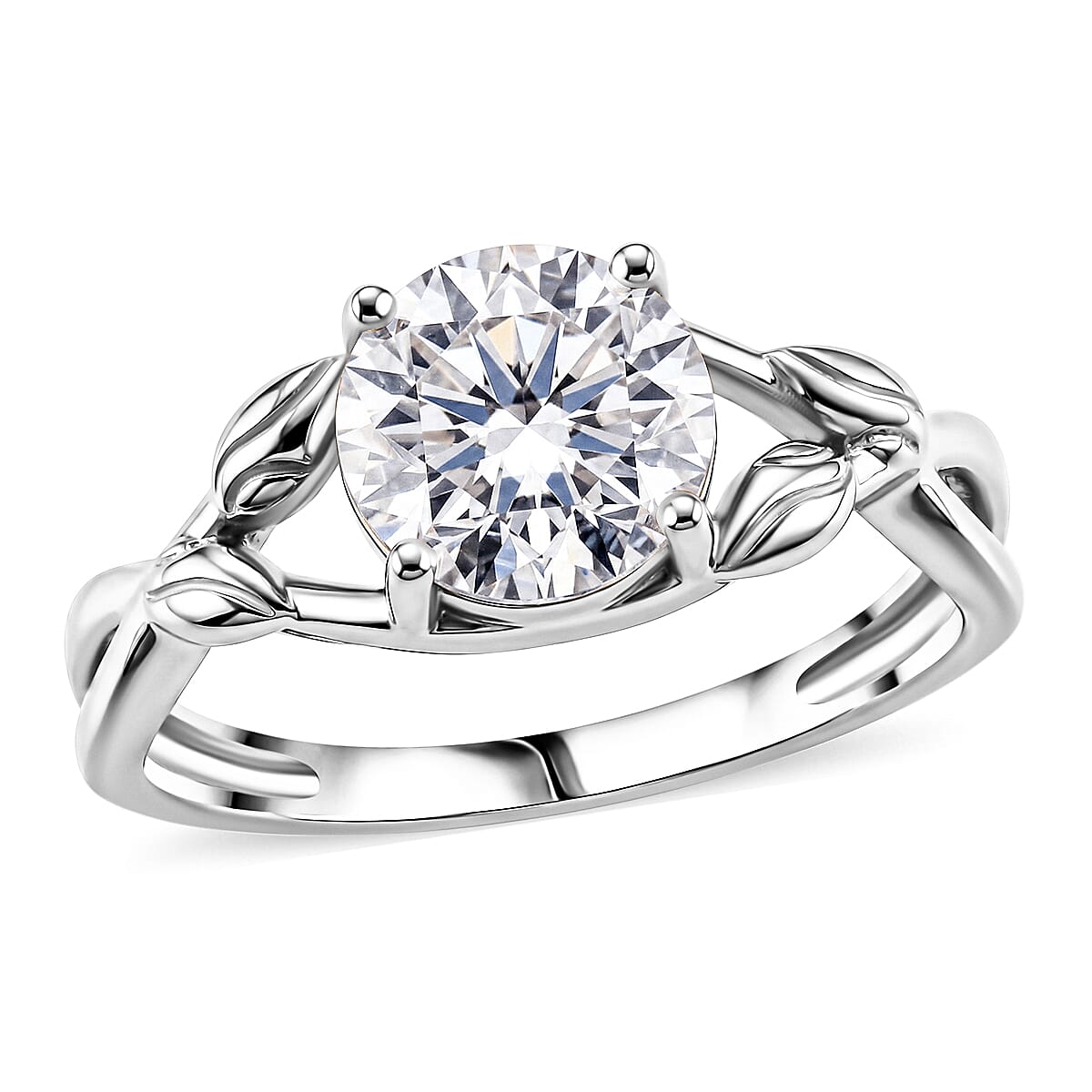 D'Joy - GRA Certified (D-VVS1) Moissanite Solitaire Twisted Ring in Rhodium Overlay Sterling Silver 1.90 Ct.