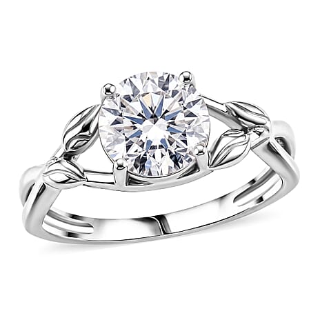 D'Joy - GRA Certified (D-VVS1) Moissanite Solitaire Twisted Ring in Rhodium Overlay Sterling Silver 1.90 Ct.