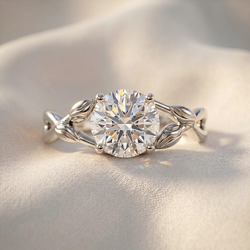 D'Joy - GRA Certified (D-VVS1) Moissanite Solitaire Twisted Ring in Rhodium Overlay Sterling Silver 1.90 Ct.