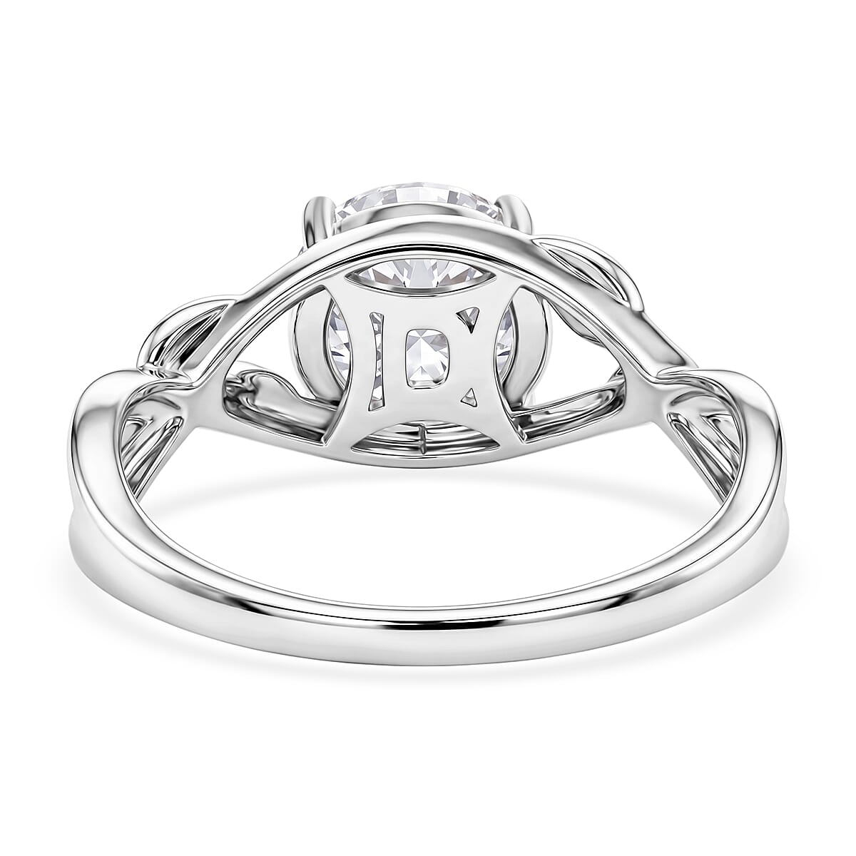 D'Joy - GRA Certified (D-VVS1) Moissanite Solitaire Twisted Ring in Rhodium Overlay Sterling Silver 1.90 Ct.