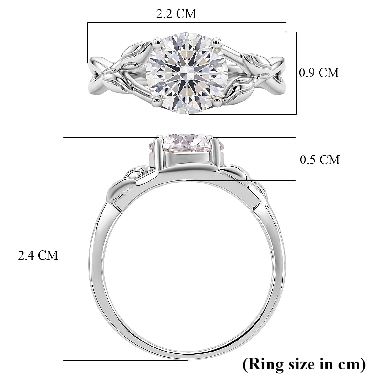 D'Joy - GRA Certified (D-VVS1) Moissanite Solitaire Twisted Ring in Rhodium Overlay Sterling Silver 1.90 Ct.
