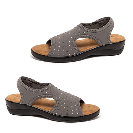 Jenny Womens Stretch Slingback Wedge Sandals With Diamante Trim (Size 4) - Pewter