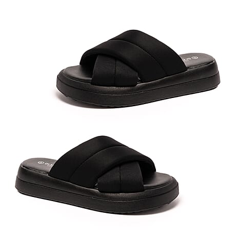 Dr. Lightfoot Crossover Padded Wide Foot Wedge Sandals (Size 3) - Black