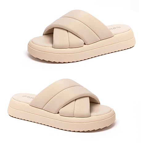 Dr. Lightfoot Crossover Padded Wide Foot Wedge Sandals (Size 6) - Cream