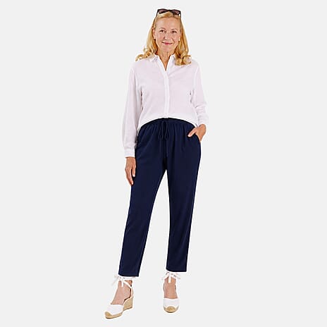 Pure And Natural Relaxed Fit Trousers with 27 Inche Tailored Inside Leg (Size M-L, 14 to 16) - Navy