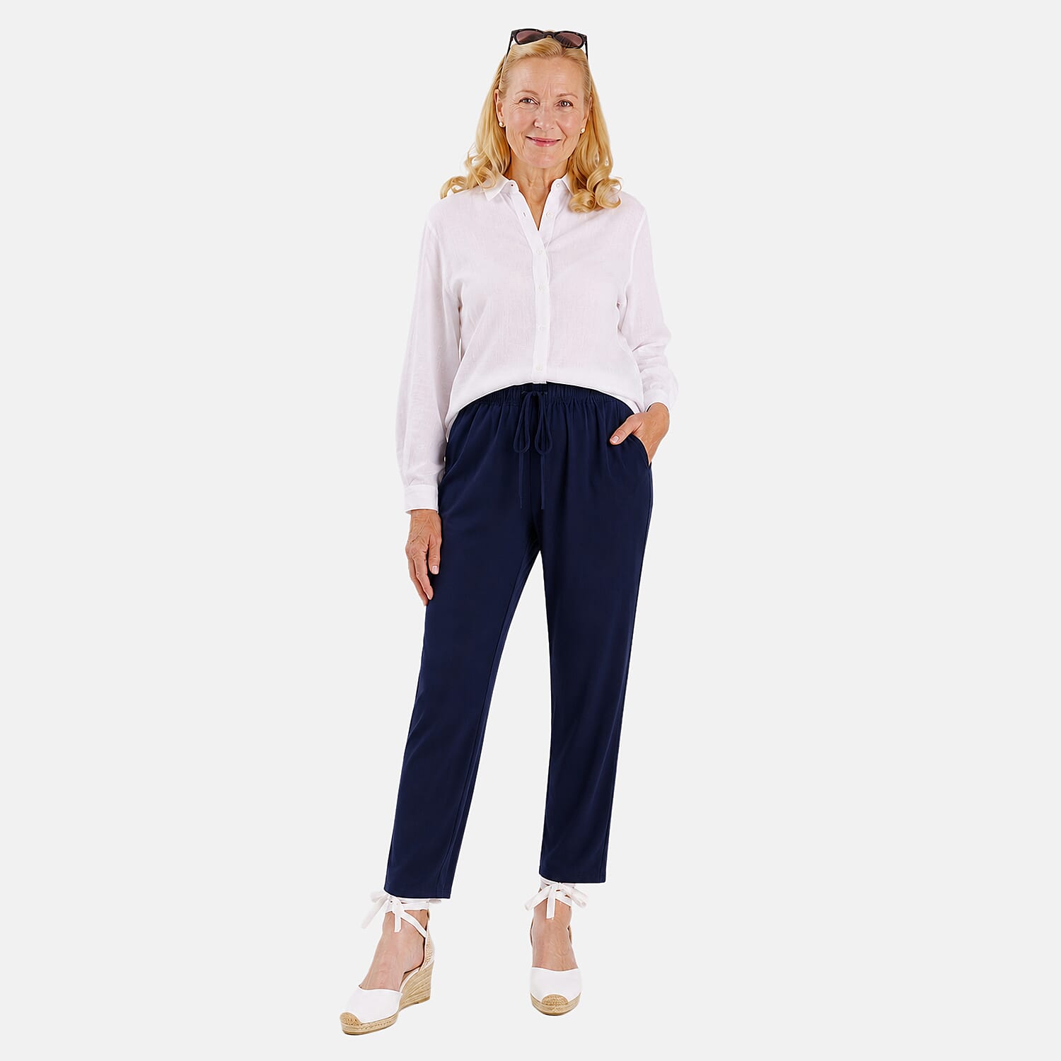 Pure And Natural Relaxed Fit Trousers with 27 Inche Tailored Inside Leg (Size L-XL, 18 to 20) - Navy