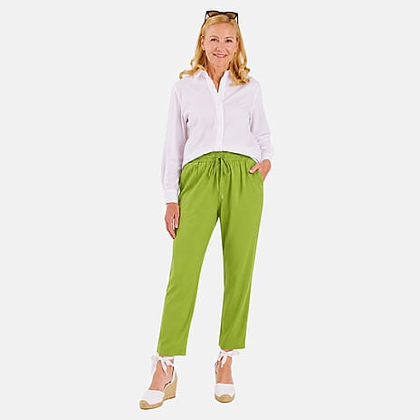 Pure And Natural Relaxed Fit Trousers with 27 Inche Tailored Inside Leg (Size M-L, 14 to 16) - Green