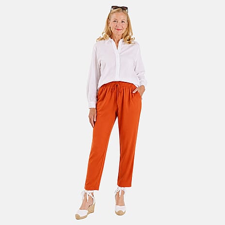 Pure And Natural Relaxed Fit Trousers with 27 Inche Tailored Inside Leg (Size S-M, 10 to 12) - Sunset Orange