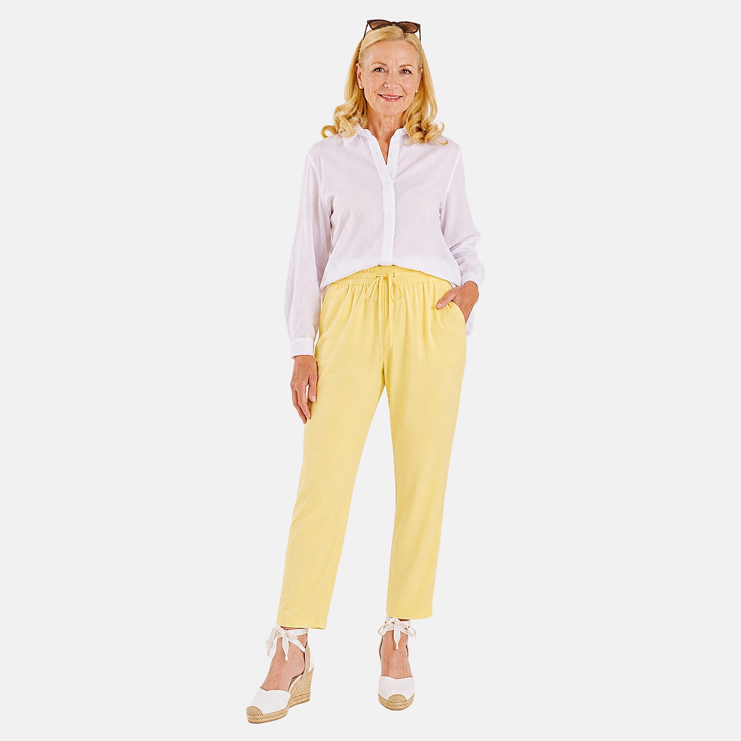 Pure And Natural Relaxed Fit Trousers with 27 Inche Tailored Inside Leg (Size L-XL, 18 to 20) - Lemon