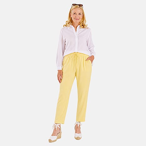 Pure And Natural Relaxed Fit Trousers with 27 Inche Tailored Inside Leg (Size L-XL, 18 to 20) - Lemon