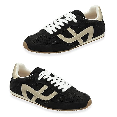 Ravel Womens Leather Lemmel Lace Up Trainers (Size 7) - Black & Gold