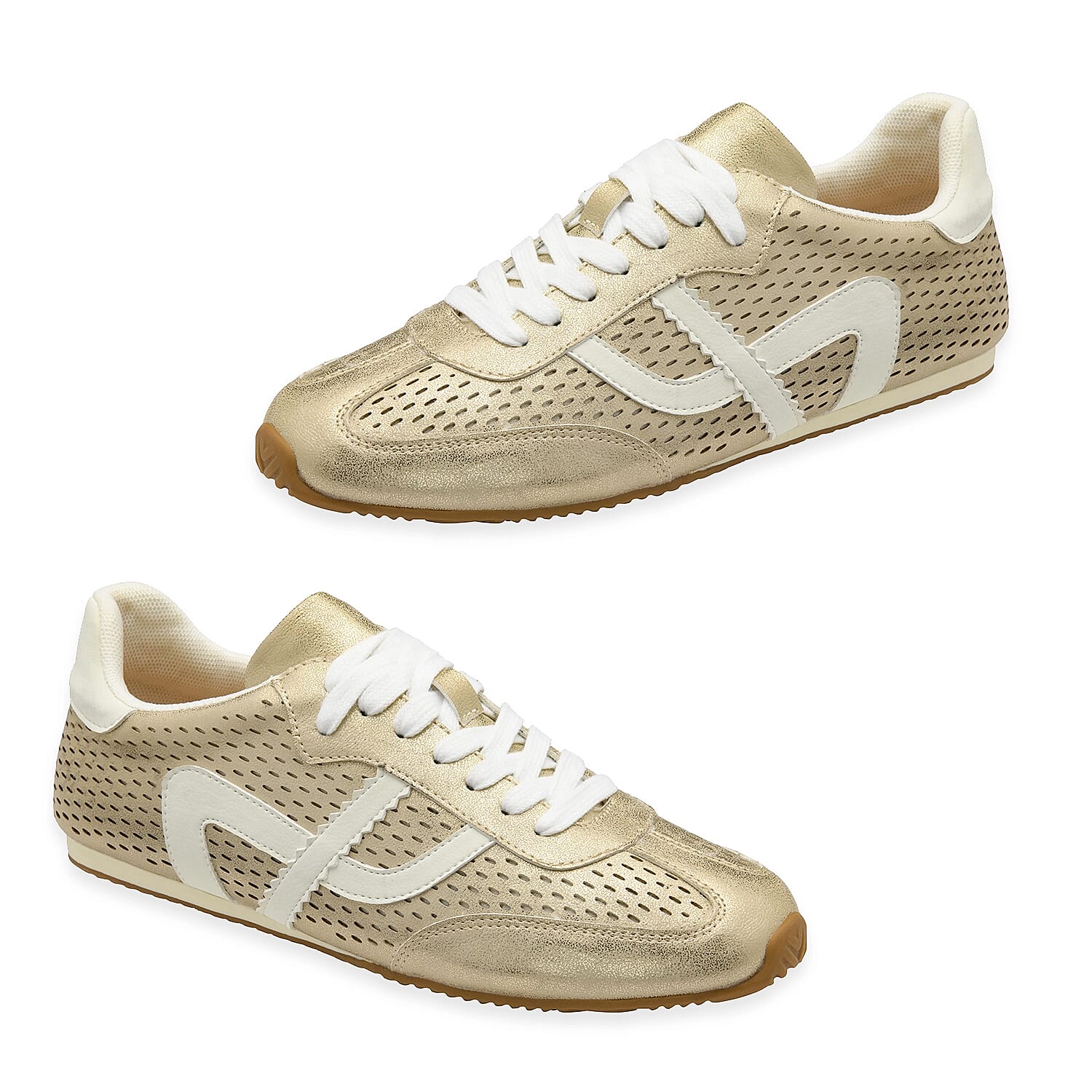 Ravel Womens Leather Lemmel Lace Up Trainers (Size 8) - Gold & White