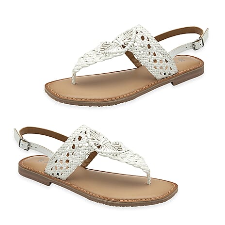 Ravel Womens Roxby Macrame Detailing T-Bar Flat Sandal (Size 4) - White