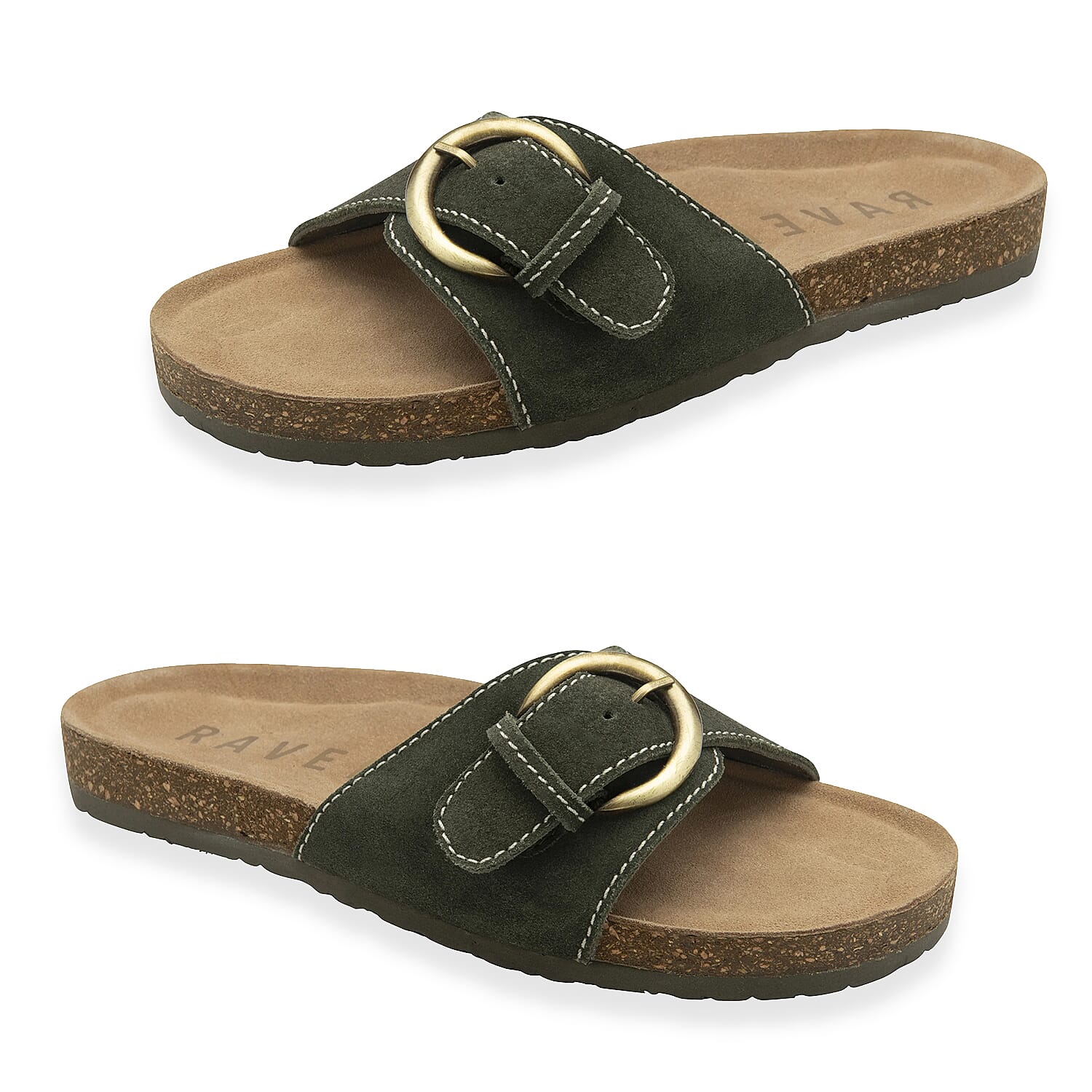Ravel Womens Salton Suede Mule Sandals With Oversized Buckle