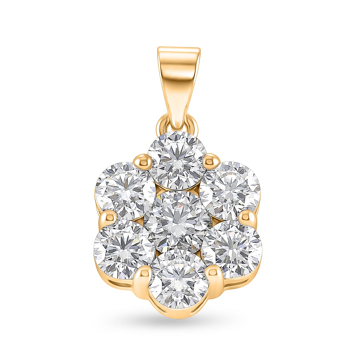D'Joy - GRA Certified (D-VVS1) Moissanite Cluster Pendant in Yellow Gold Plated Sterling Silver 2.30 Ct.