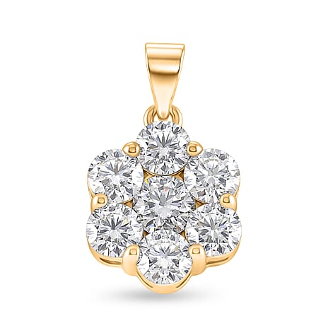 D'Joy - GRA Certified (D-VVS1) Moissanite Cluster Pendant in Yellow Gold Plated Sterling Silver 2.30 Ct.
