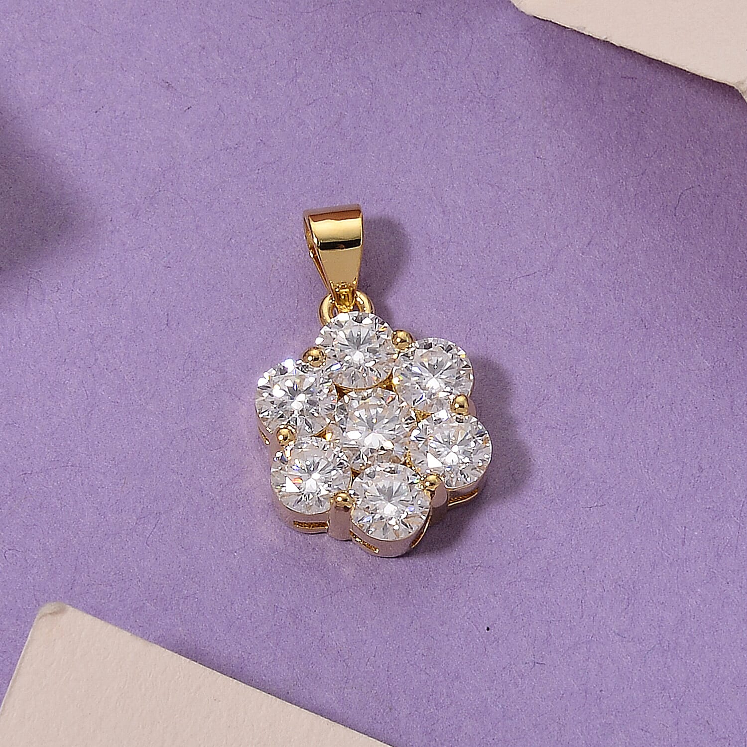 D'Joy - GRA Certified (D-VVS1) Moissanite Cluster Pendant in Yellow Gold Plated Sterling Silver 2.30 Ct.