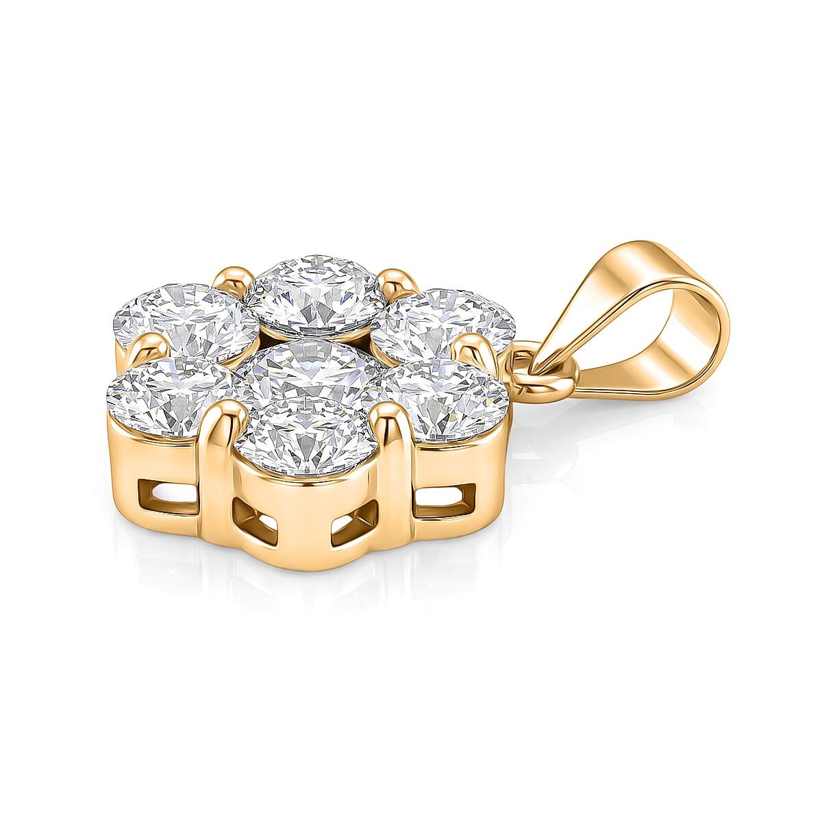 D'Joy - GRA Certified (D-VVS1) Moissanite Cluster Pendant in Yellow Gold Plated Sterling Silver 2.30 Ct.