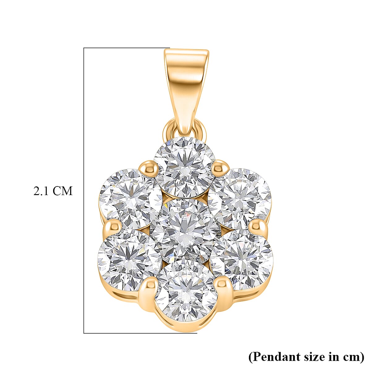 D'Joy - GRA Certified (D-VVS1) Moissanite Cluster Pendant in Yellow Gold Plated Sterling Silver 2.30 Ct.