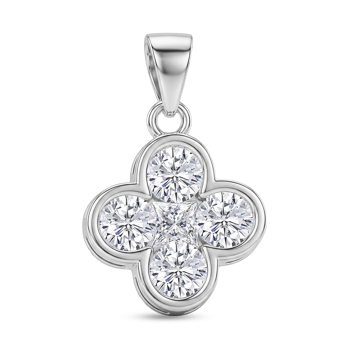 D'Joy - GRA Certified ( D-VVS1 ) Moissanite Pendant in Rhodium Overlay Sterling Silver