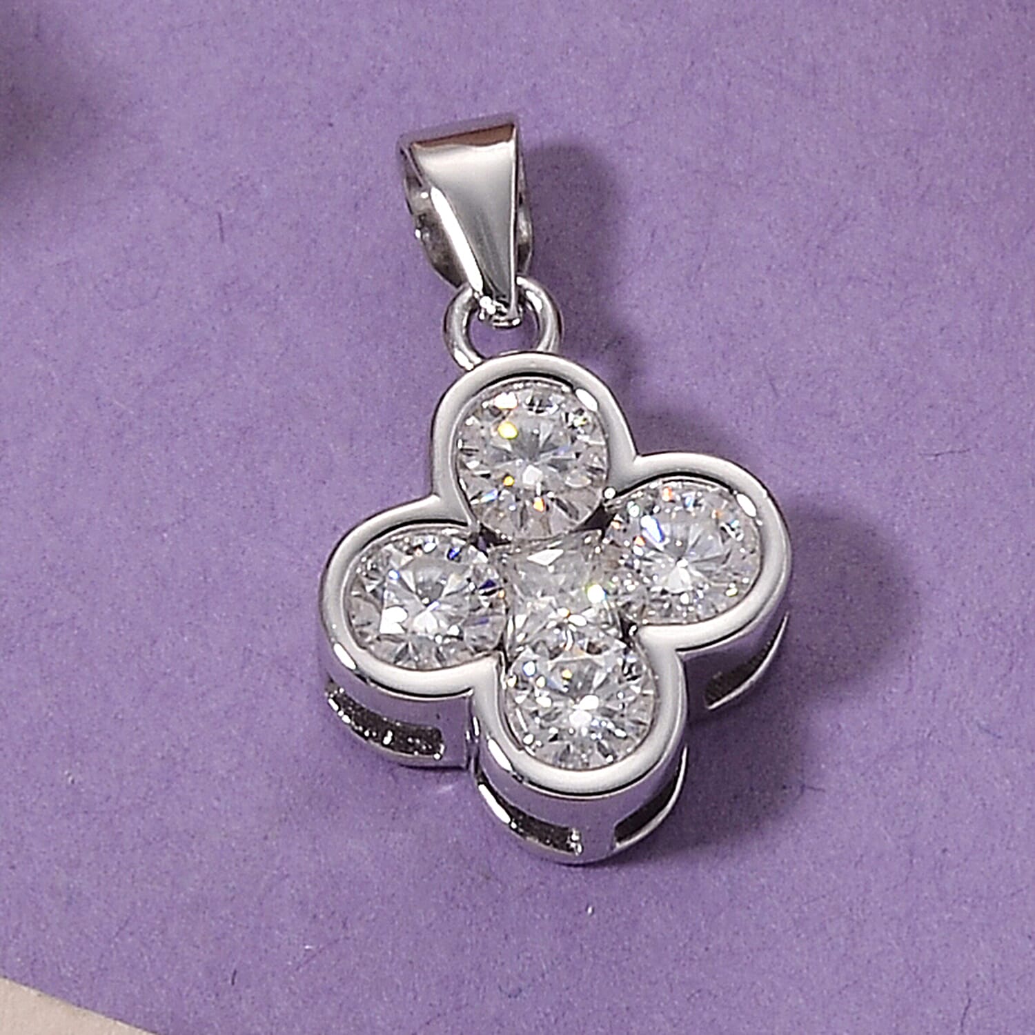 D'Joy - GRA Certified ( D-VVS1 ) Moissanite Pendant in Rhodium Overlay Sterling Silver