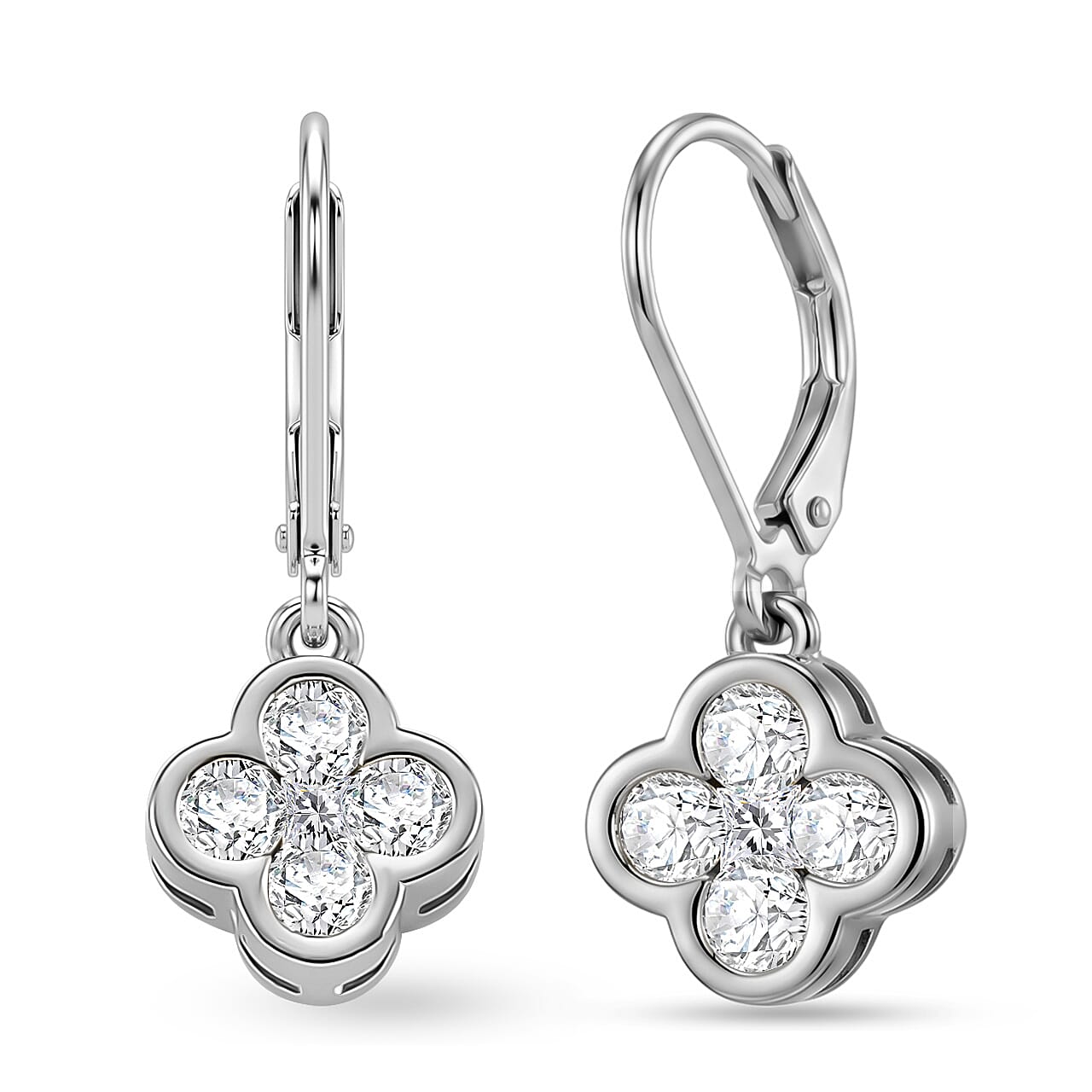 D'Joy - GRA Certified Moissanite Cluster Earring with Lever Back in Rhodium Overlay Sterling Silver 1.00 Ct.