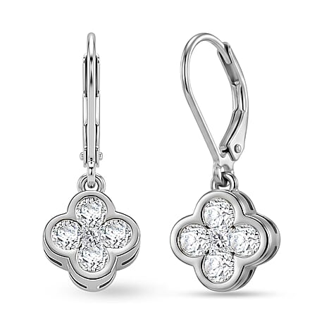 D'Joy - GRA Certified Moissanite Cluster Earring with Lever Back in Rhodium Overlay Sterling Silver 1.00 Ct. D'Joy - GRA Certified Moissanite Cluster Earring with Lever Back in Rhodium Overlay Sterling Silver 1.00 Ct.