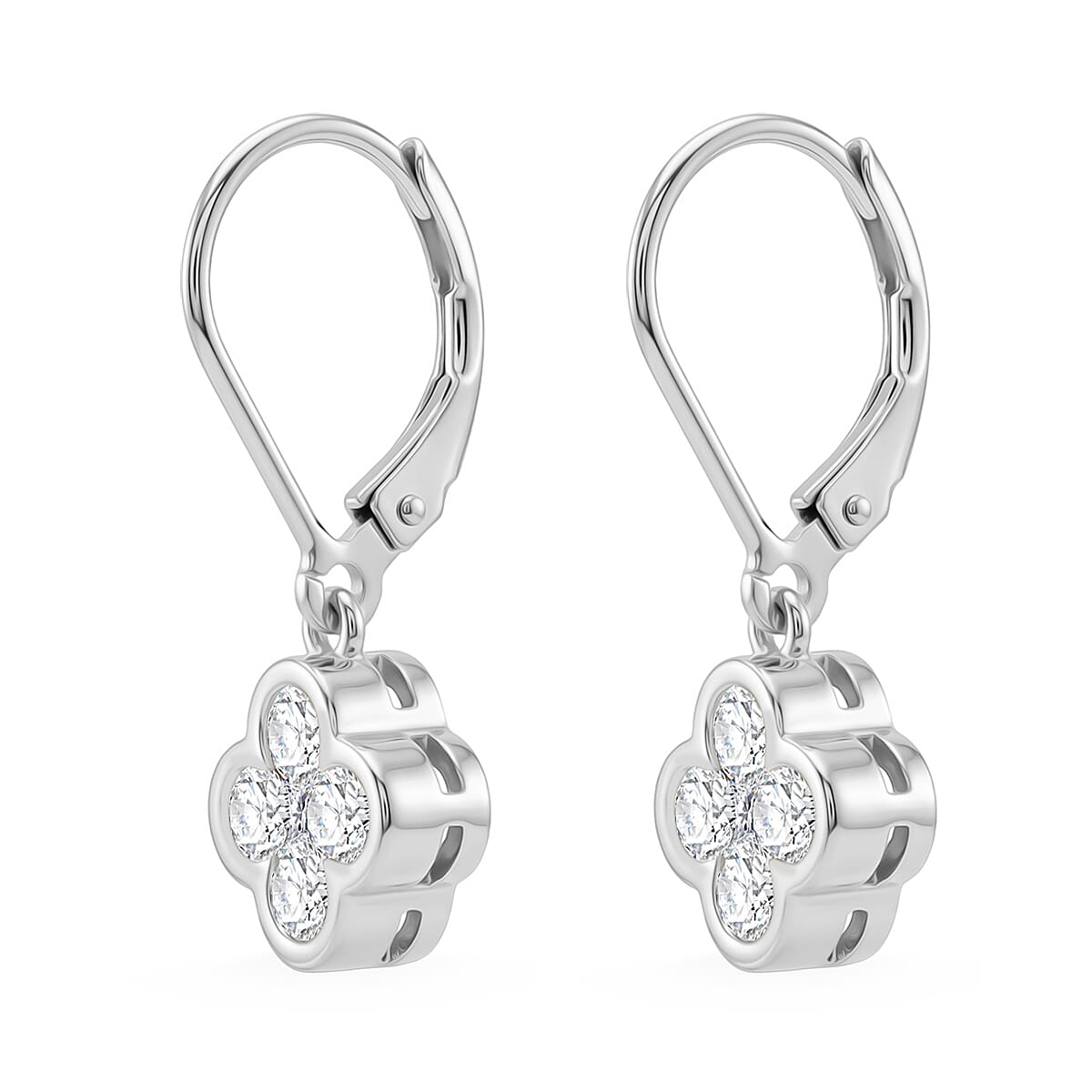 D'Joy - GRA Certified Moissanite Cluster Earring with Lever Back in Rhodium Overlay Sterling Silver 1.00 Ct.