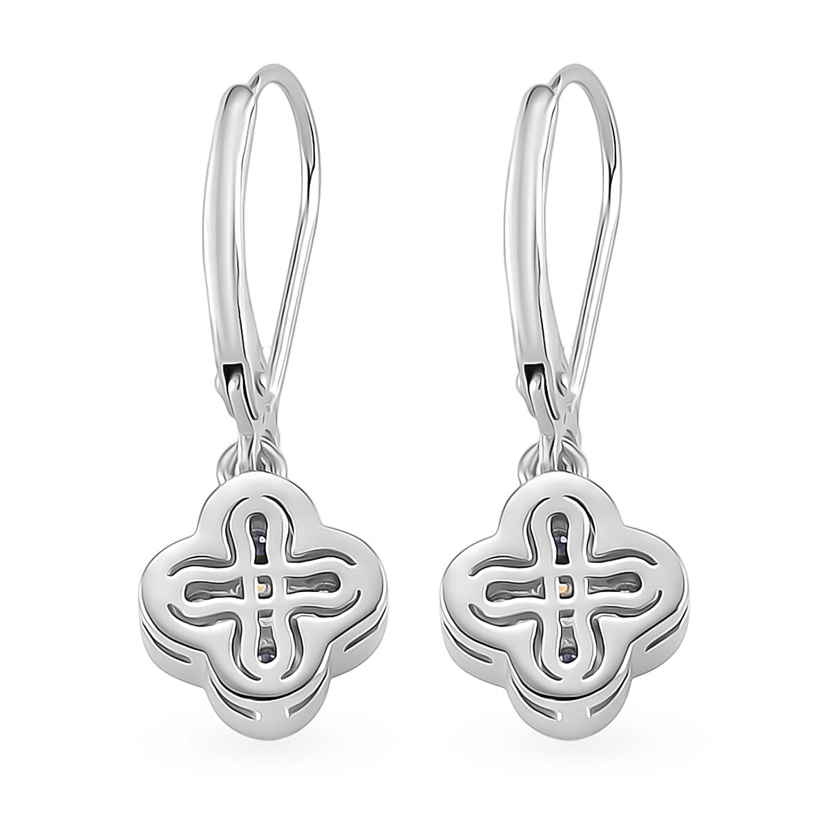 D'Joy - GRA Certified Moissanite Cluster Earring with Lever Back in Rhodium Overlay Sterling Silver 1.00 Ct.